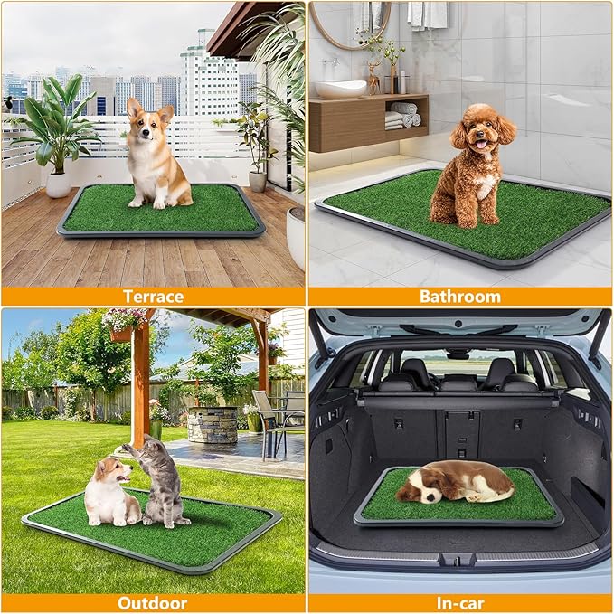 Dog Grass Pad with Tray,30x20 in Dogs Potty Tray with 2-Pack Upgraded Replacement Artificial Grass,Dog Litter Box for Pet Training,Indoor Portable Pottys Pet Toilet