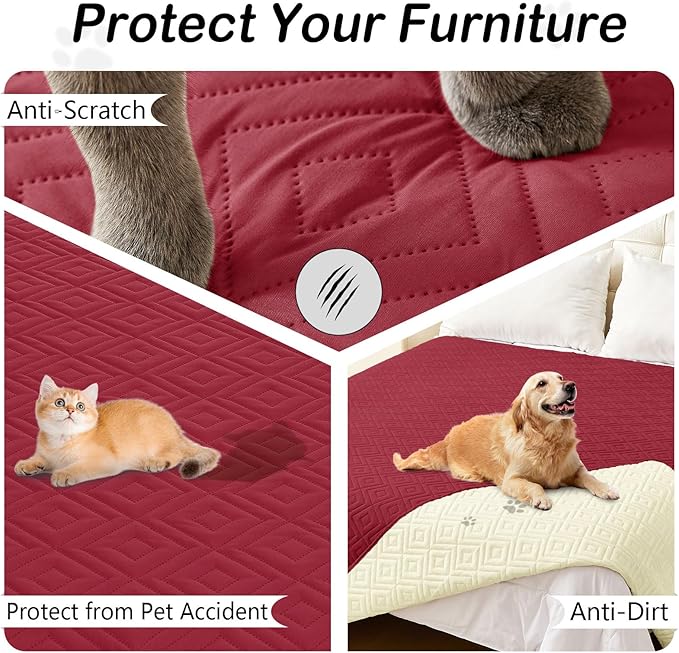 hyha Waterproof Dog Blanket, Soft Dog Bed Cover Pet Blankets, Waterproof Sofa Couch Cover for Dogs Washable, Reversible Pet Couch Covers for Sofa Furniture (30x70 Inch, Wine Red/Beige)