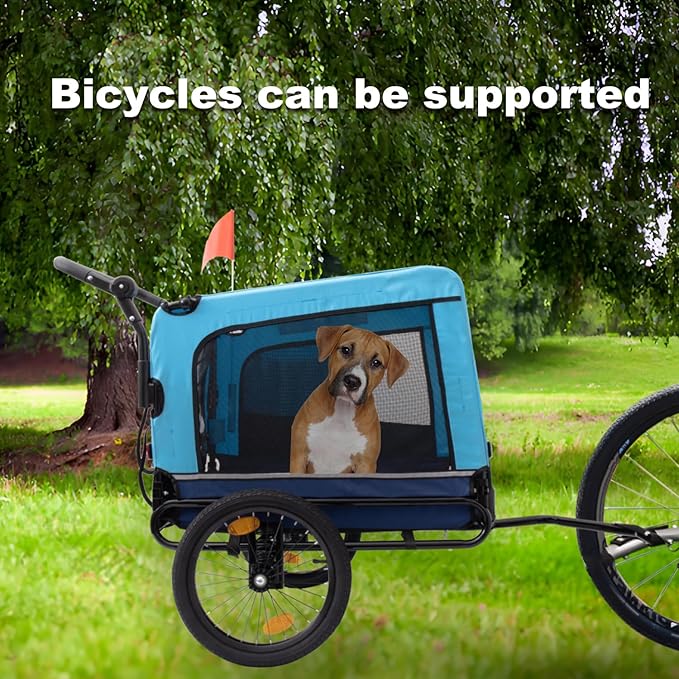 Extra Large Dog Bike Trailer, 2-in-1 Convertible Pet Stroller Cart Bicycle Carrier with Swivel Wheels & Universal Hitch, Foldable Pet/Cargo Carrier for Bicycles Camping Hiking
