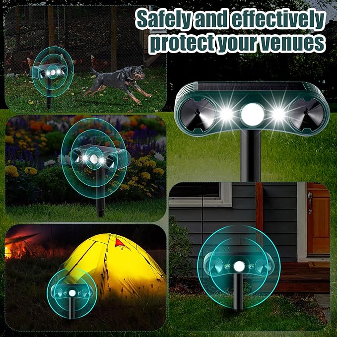 Qualirey 8 Pcs Solar Nocturnal Ultrasonic Light Animal Repeller Outdoor Deterrent with Pir Sensor Waterproof Deterrent Deer Repellent Devices to Repel Cat, Dog, Rabbit, Raccoon, Fox for Yard Garden