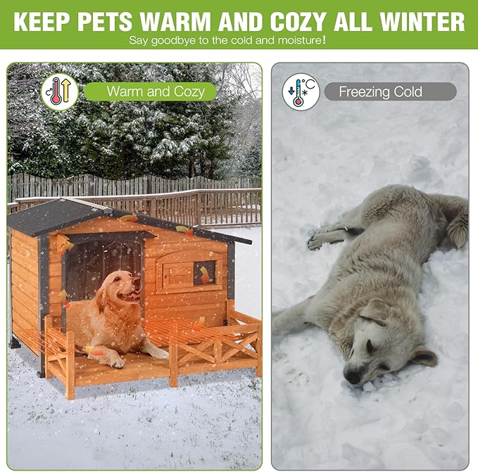 GUTINNEEN Extra Large Outdoor Heated Dog House XL Insulated Dog Kennel with Safe Heating Pad, Chew-Proof Metal Frame, 6-Sided Thermal Liner for Large Dog Breeds, 44.6" L × 41.1" D × 32.9" H