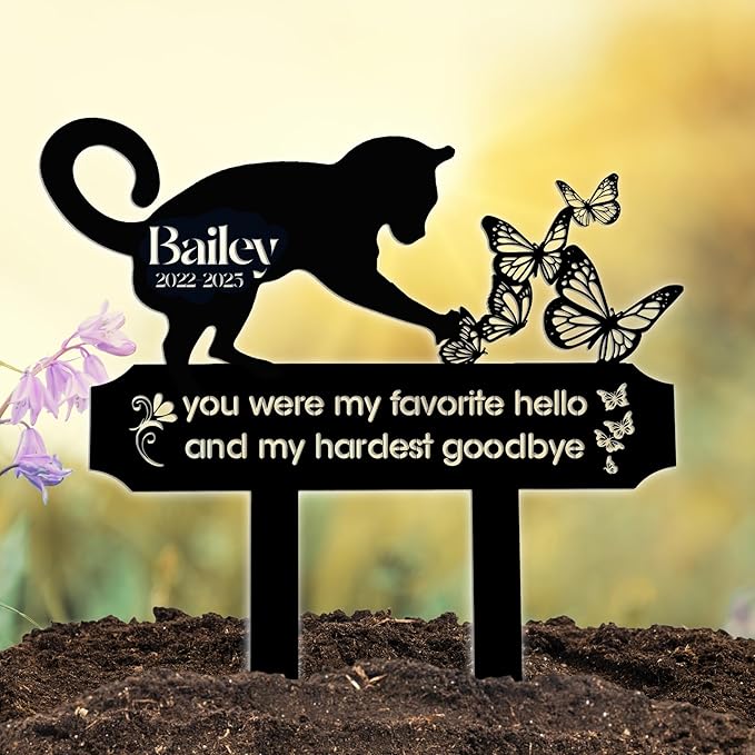 Sleeping Cat Grave Marker – Personalized Outdoor Pet Memorial Stone with Custom Name and Lifespan Dates, Engraved Cat Headstone for Garden or Cemetery, Durable Tombstone for Pet Loss Tribute