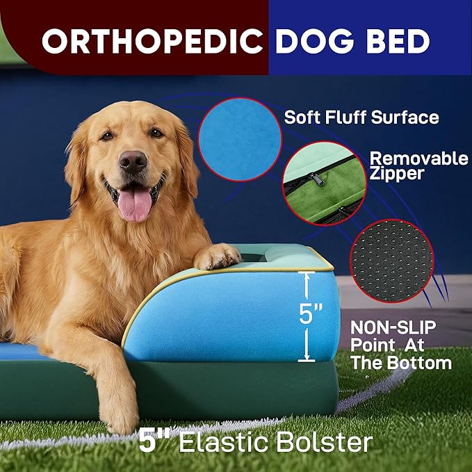 Comfort Expression Orthopedic Dog Bed for Extra Large Dogs 42x30 Inch, Waterproof Egg Crate Foam XL Pet Bed with Removable Bolsters, Dog Couch with Washable Cover & Non-Slip Bottom, Dallas