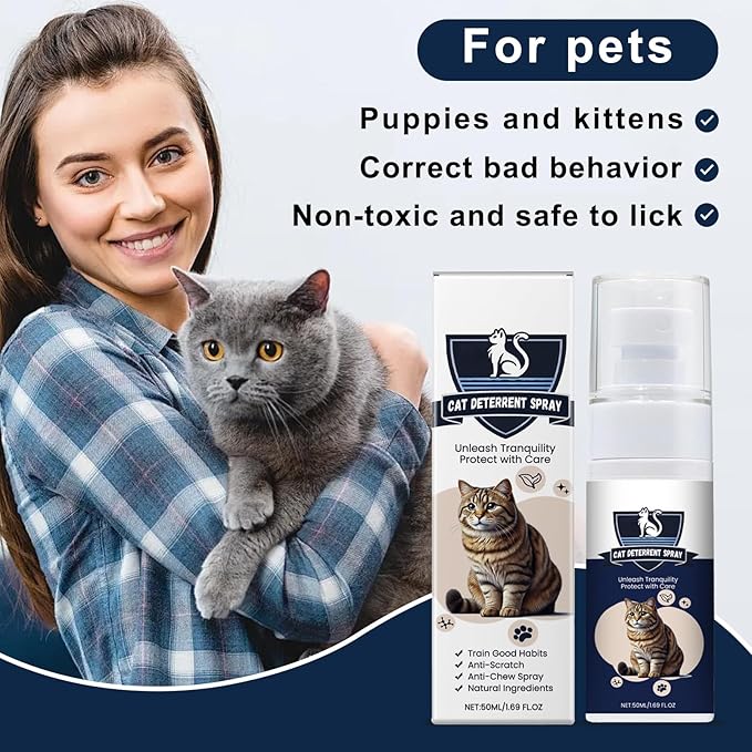 Natural Cat Deterrent Spray for Indoor and Outdoor Use, Anti-Scratch Furniture Protection, Training Aid with Natural Ingredients, 3.38FL OZ