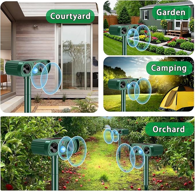 2 Pack Solar Ultrasonic Animal Repeller 2026 Waterproof Deer Repellent Devices Flashing Light Deterrent for Rabbits,Dogs, Raccoons, Cats,Rodents, Skunks, Squirrels,Yard Garden Outdoor