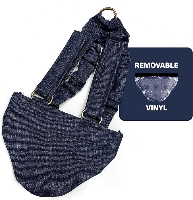 Hen Holster Bikini Diaper, Bird Diaper & Harness for Hens, Roosters, Ducks, Geese - with Removable Vinyl Liner, Adjustable Fit for Outdoor Adventures & Indoor Use - Easy to wear - S/M, Denim