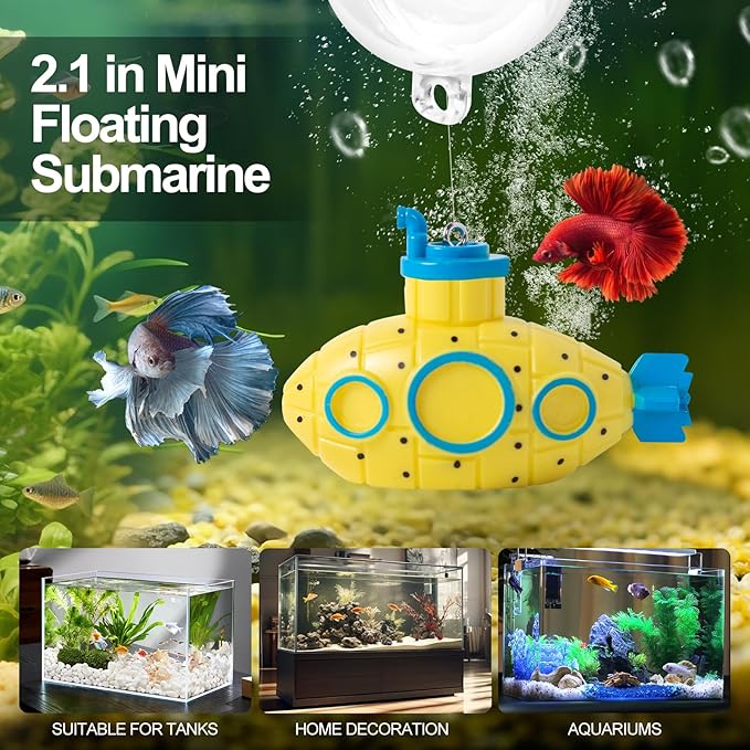 CousDUoBe 2.1 in Mini Floating Submarine Fish Tank Decoration Set，Cute Retro Submarine Set and Floating Diver,Aquarium Decorations Resinous Betta Fish Tank Accessories