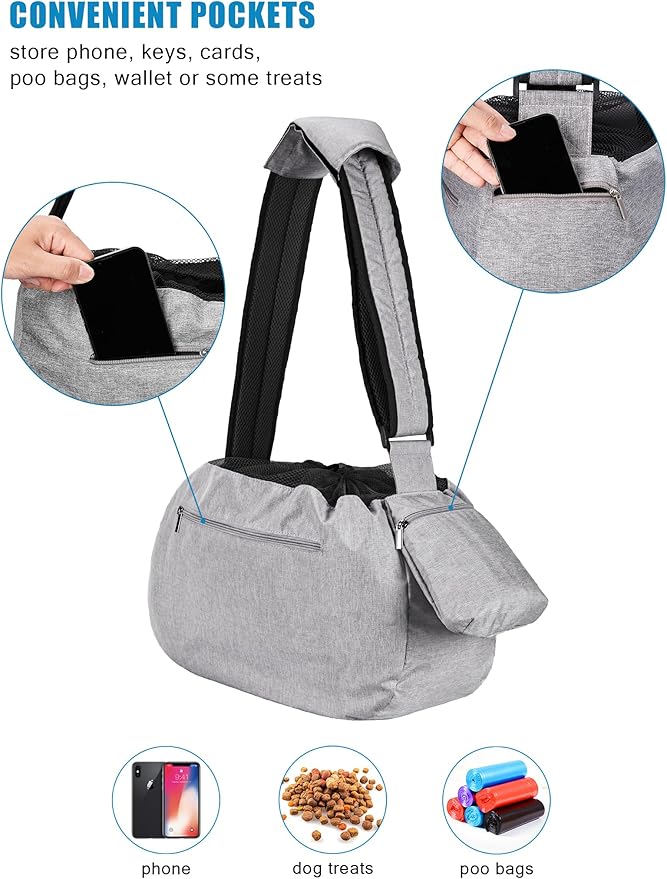 Ownpets Pet Sling Carrier, Fits 15 to 25lbs Extra-Large Dog/Cat Sling Carrier Reversible and Hands-Free Dog Bag with Adjustable Strap and Pocket Shoulder Pad for Outdoor Travel Hiking