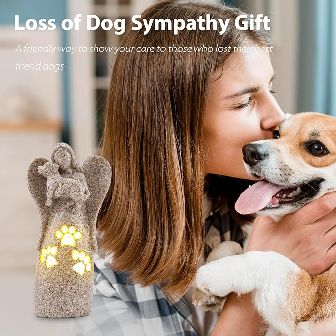 BEARAE Dog Memorial Gifts for Loss of Dogs, Pet Loss Sympathy Gifts, Dog Passing Away Bereavement Gift, Remembrance Grieving Dogs Angel Candle Holder Figurine Statue for Pet Lover