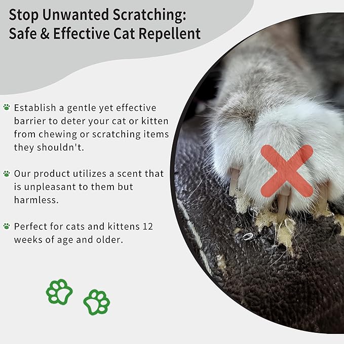 Cat Deterrent Spray - 100% Natural Cat Repellent Spray for Urine Marking & Scratching - Eco Friendly, Safe to Use Around Children and Pets, Safe for Use on Furniture and Fabric, Works Indoor & Outdoor