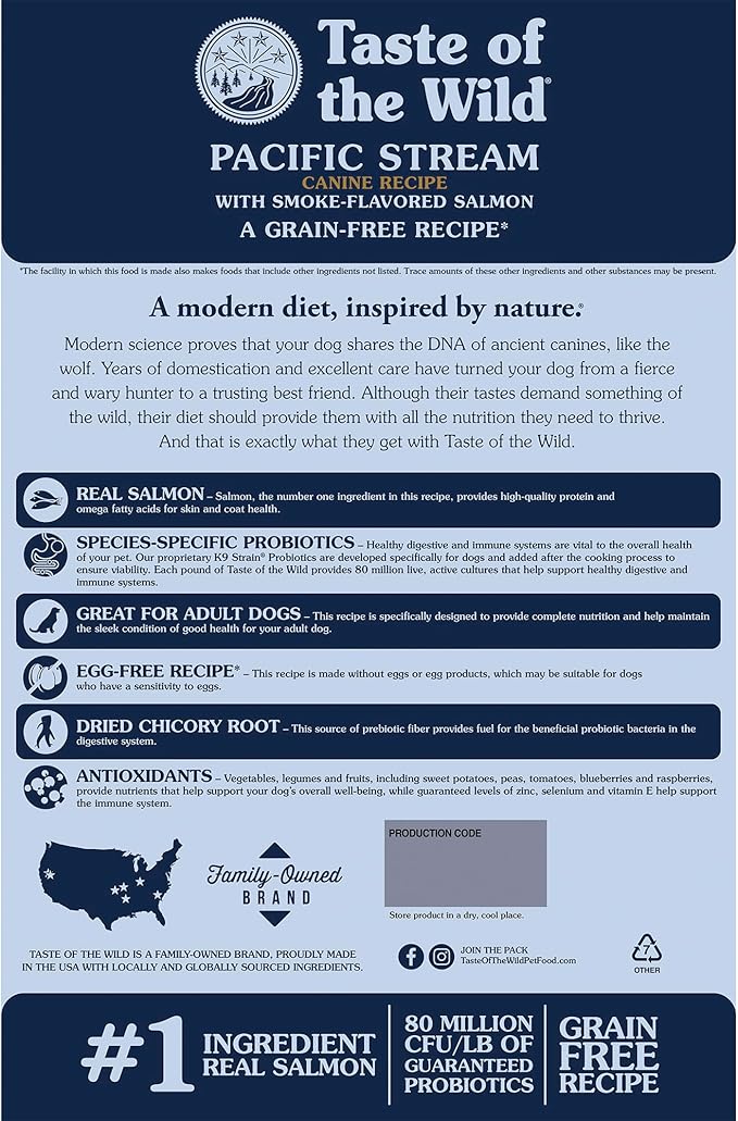 Taste of The Wild Pacific Stream Grain-Free Dry Dog Food With Smoke-Flavored Salmon 28lb
