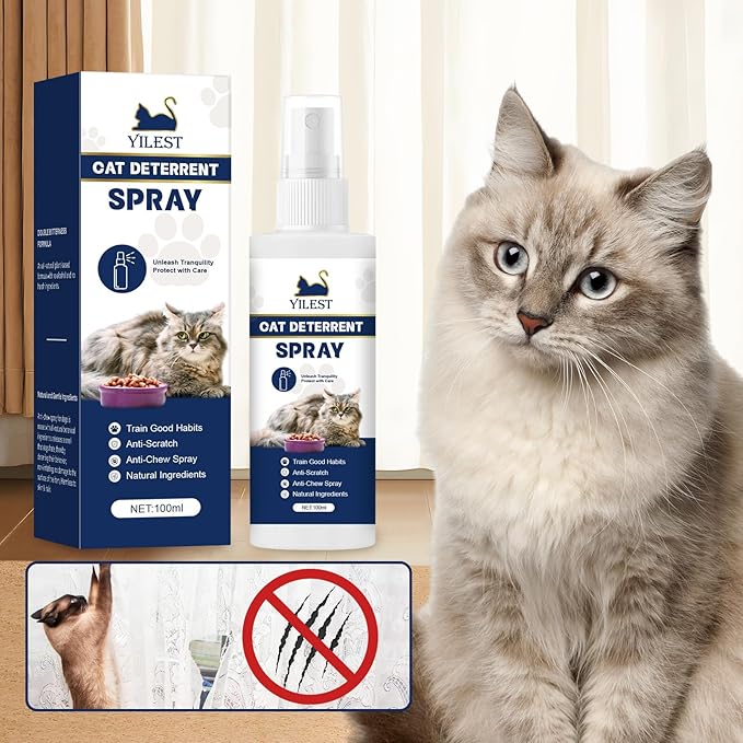 Cat Deterrent Spray - Indoor & Outdoor Anti-Scratch Cat Repellent for Furniture, Sofas, Rugs, Curtains, and Plants, Alcohol-Free & Non-Toxic Formula Repellent
