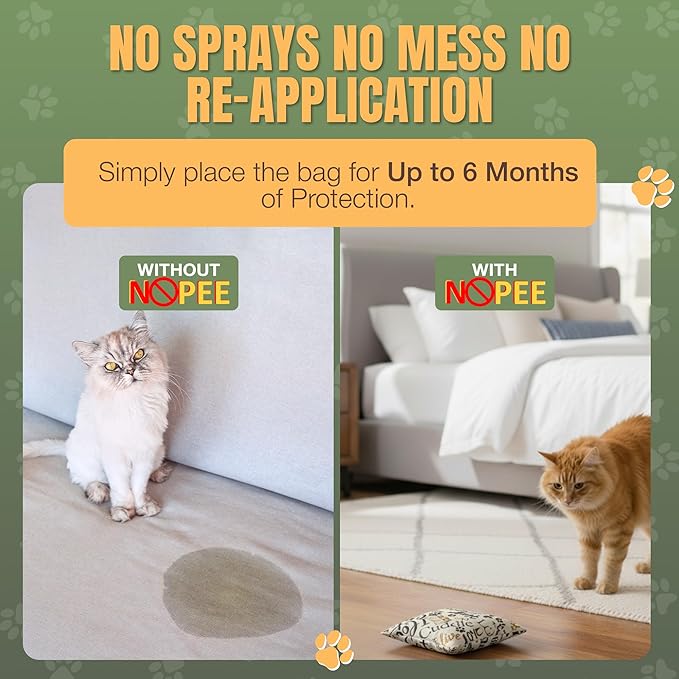 Cat Marking Prevention - Indoor - Permanent - Effective - Stops Cats from Marking or Peeing - Eliminates a Cats' urge to Mark, Put Bag Down & Your Problem is Solved! (White with Cats)