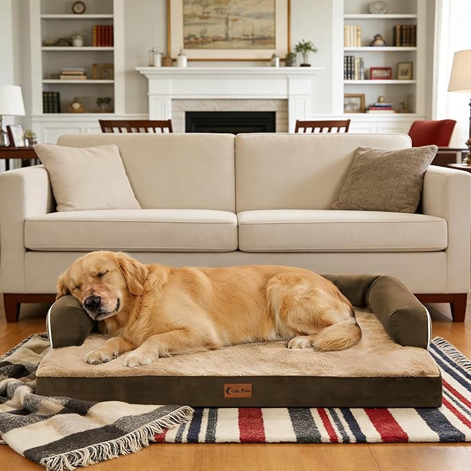 Orthopedic Dog Beds for Extra Large Dogs, Waterproof Egg Crate Foam XL Dog Bed with Sides 45x35Inch, Big Dogs Couch Beds with Removable Washable Cover and Nonskid Bottom, Brown