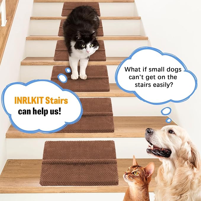 40D Density Foam Dog Ramp with Anti-Slip Bump for Stairs Suits for Small Dogs Cats, Pet Ramp Steps Stairs for Staircase Indoor with Self-Sticky Pads to Fix(6Pack, Brown)
