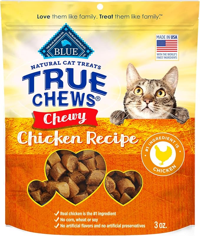 Blue Buffalo True Chews Natural Chewy Cat Treats, Made in the USA, Chicken Recipe, 3-oz Resealable Bag