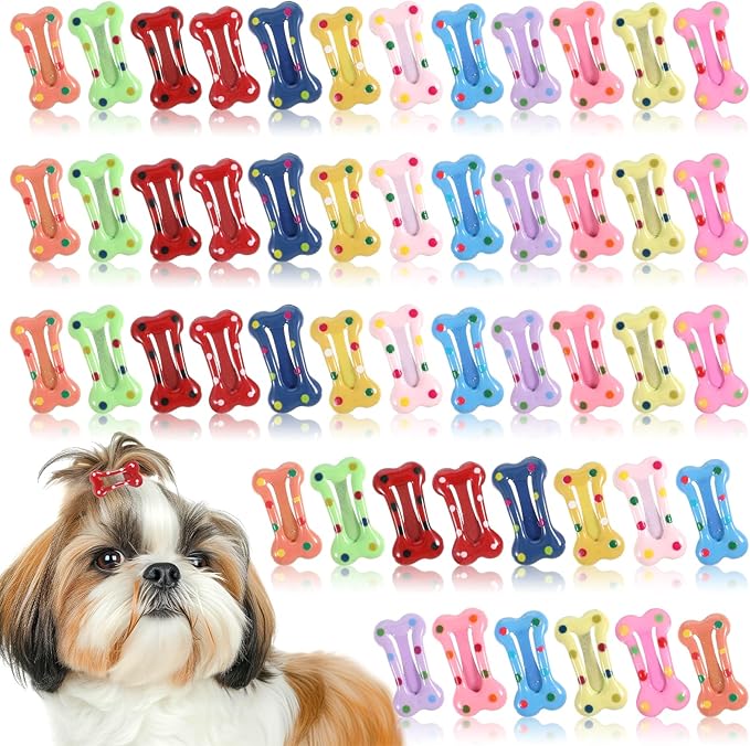 50PCS Bone Hair Clips, Multicolor Small Girl Dog Pin with Metal Clip for Cat Colorful Pet Supplies Hair Clips for Dog Grooming Apparel Girl Pet Hair Accessories(Random)