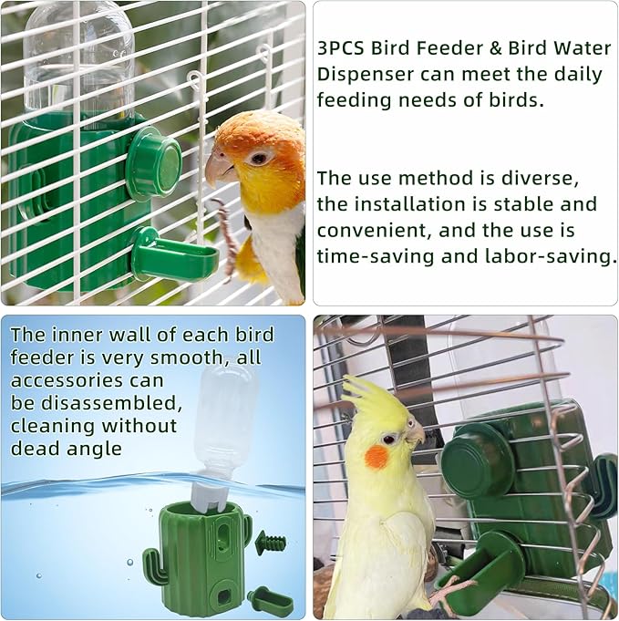 Parrot Water Feeder Bird Water Bottle Parrot Food Feeder with Perch Stand Bird Cage Accessories for Parakeet Budgie Lovebirds Cockatiel