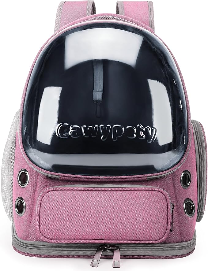 Cat Backpack Carrier, Breathable Cat Carrier Large Space Bubble Pet Backpack for Kitty Small Dog up to 12lbs, Transparent & Foldable Pet Carrier for Travel Hiking（Pink）