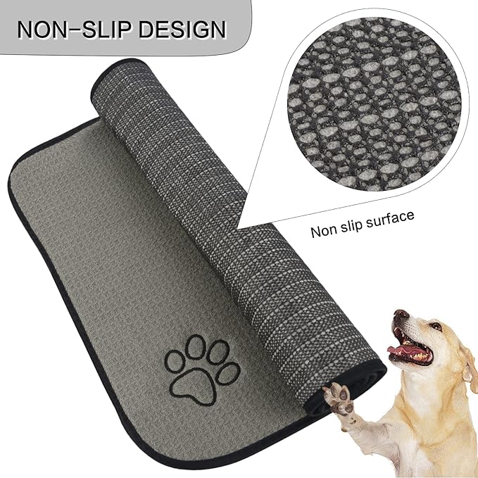 Sinland Microfiber Pet Bowl Mat Dish Drying Mat with Anti-Skid Backing 14.2Inch x 24Inch Grey