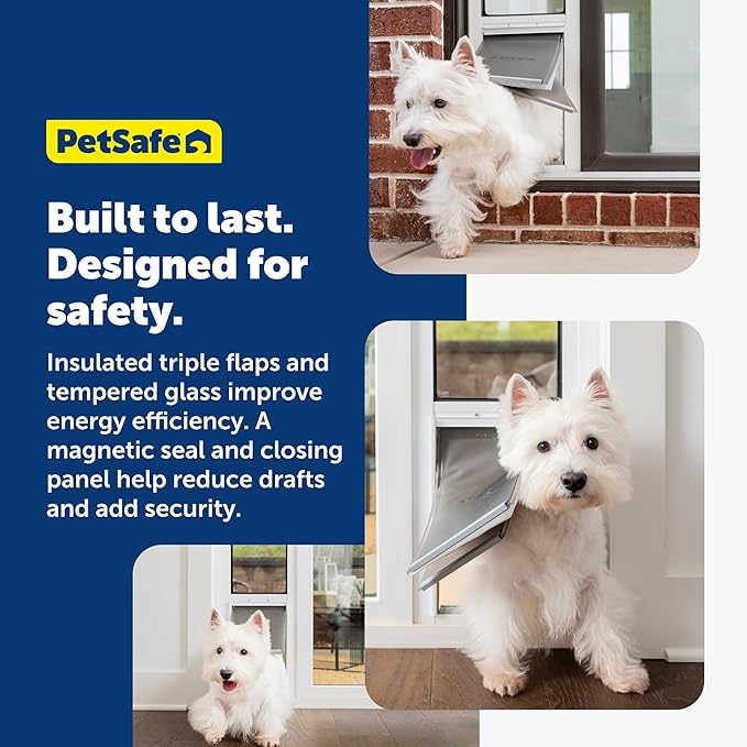PetSafe Extreme Weather Sliding Glass Pet Door - Energy Efficient Entry for Dogs & Cats - Triple Flap with Magnetic Seal - Durable Aluminum Frame - Easy Install - Mediume