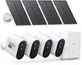aosu 3K/5MP Security Cameras Outdoor Wireless Home Surveillance System, Solar Powered, 166° Ultra-Wide-Angle, Color Night Vision, Spotlight & Siren, Motion Alert, Easy Setup, No Monthly Fee, 4-Cam-Kit