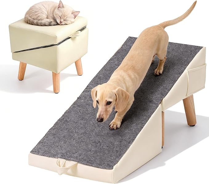 Dog Ramp for Couch & Bed, 2-in-1 Dog Stairs for Small and Medium Dogs & Cats, 16'' Indoor Pet Ramp with 23°Gentle Slope, Non-Slip Felt, Joint Protection for Senior & Injured Pets, Sturdy Ottoman-Style