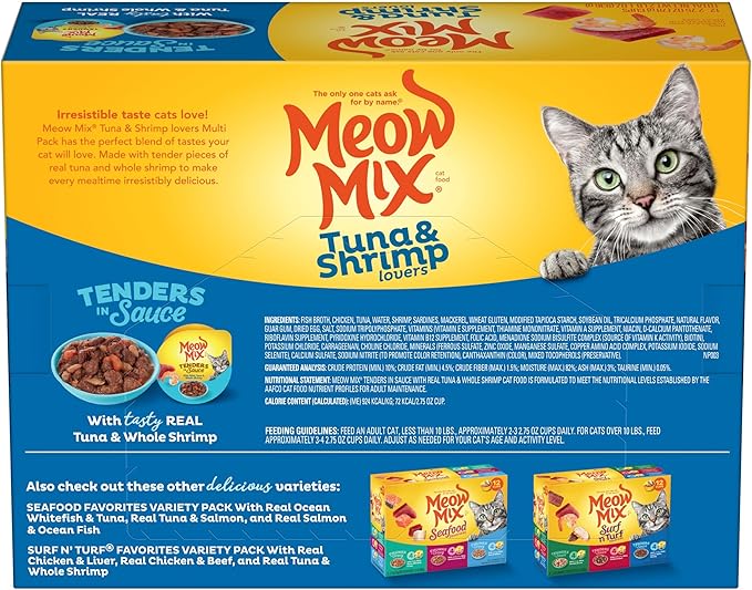 Meow Mix Tenders in Sauce Wet Cat Food,Tuna & Shrimp,2.75 Ounce Cup,(Pack of 96)