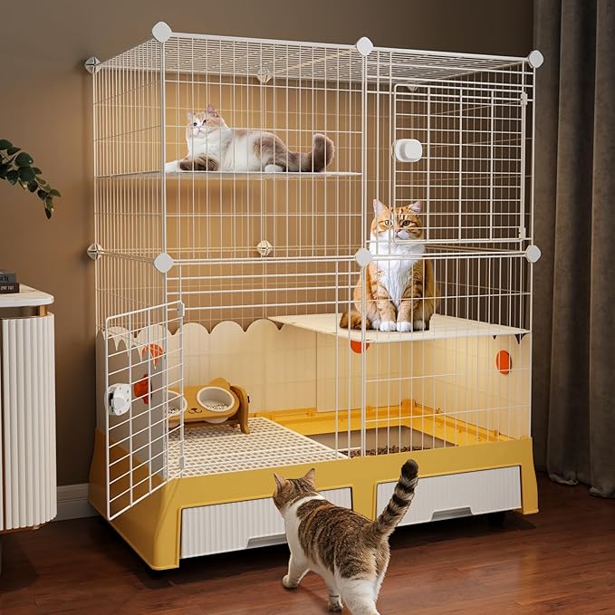 Oneluck Large Cat Cage Indoor On Wheels,Cat Enclosure with Litter Box Ideal for 1-3 Cats,Catio 35.5" L x 21.6" W x 44.4" H,Kennel for Cats