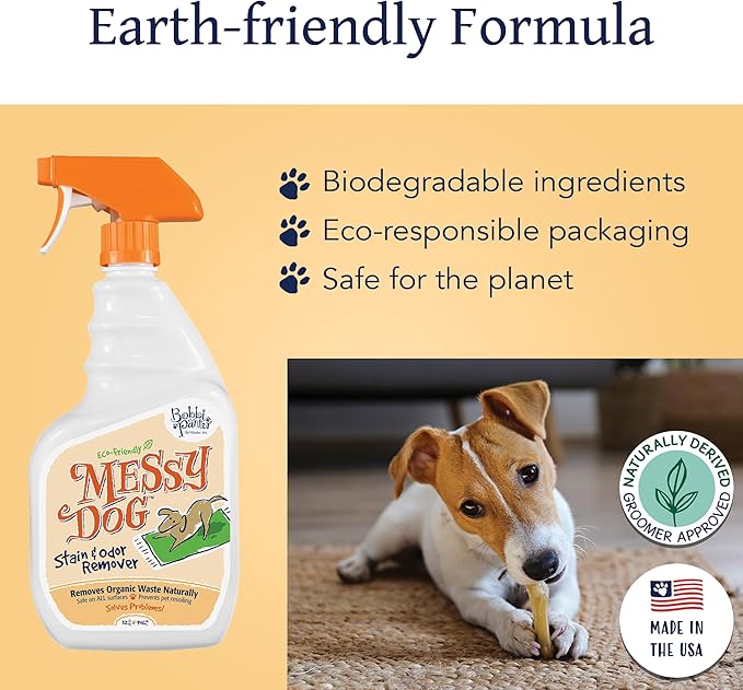 Bobbi Panter Messy Dog Stain & Odor Remover - Bio-Enzymatic Power, Biodegradable Formula for Tough Stains, Odors & Pet Messes, Earth-Friendly, Pet-Safe, Non-Toxic, 32 fl. oz. Spray Bottle
