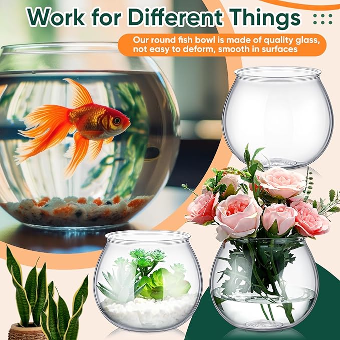 24 Pcs Plastic Fish Bowls for Centerpieces 27 oz Clear Fish Bowl for Drinks Unbreakable Heavy Duty Round Vase for Table Centerpieces Wedding Event Home Decor