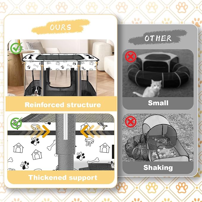Outdoor Cat Enclosure with Surround Tunnel, Outdoor Pet Playpen Enclosed, Portable Catio Cat Tent with Tunnel for Indoor Cats Small Animals and Puppy, Portable Tent with Carry Bag