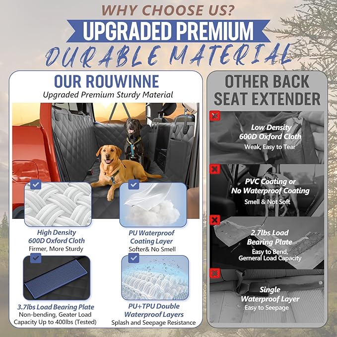 Back Seat Extender for Dogs Truck-Large Space, Dog Pet Seat Cover Back Seat Hard Bottom Holds 420lbs, Waterproof Dog Hammock for Crew Cab Trucks F150, RAM1500, Sierra, Tundra, Silverado
