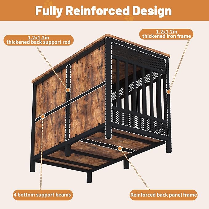 Boshen 48inch XXL Dog Crate Furniture for Large and Medium Dogs, Heavy Duty Wooden Reinforced Frame Dog Kennel Indoor with Double Doors, Decorate House as TV Stand, End Table