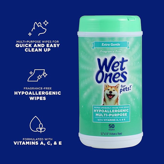Wet Ones for Pets Multi-Purpose Dog Wipes with Vitamins A, C & E | Fragrance-Free Dog Wipes, Pet Wipes Multipurpose | Dog Grooming Wipes (Pack of 12, 600 Count Total)