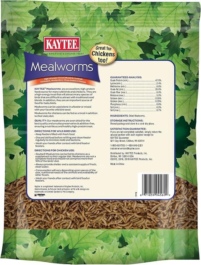 Kaytee Wild Bird Food Mealworms For Bluebirds, Wrens, Robins, Chickadees, Woodpeckers, Cardinals & Chickens, 17.6 Ounce