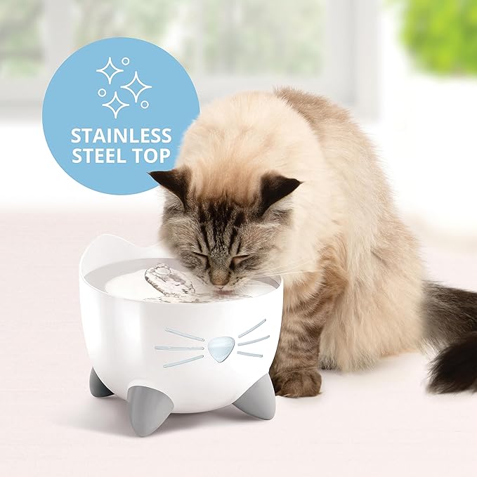 Catit PIXI Drinking Fountain – Cat Water Fountain with Triple Filter and Ergonomic Drinking Options, White