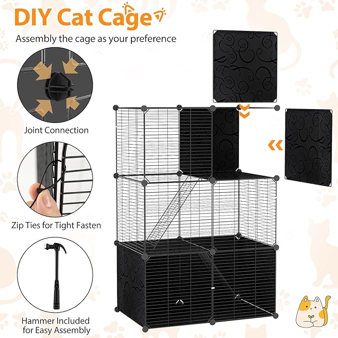 Tangkula Cat Cages Indoor, 3-Tier Large Cat Enclosure with 2 Ladders, 3 Doors, Detachable Metal Wire Kennel for Indoor Cats to Play and Rest, DIY Cat Crate & Pet Playpen Catio for Small Animals