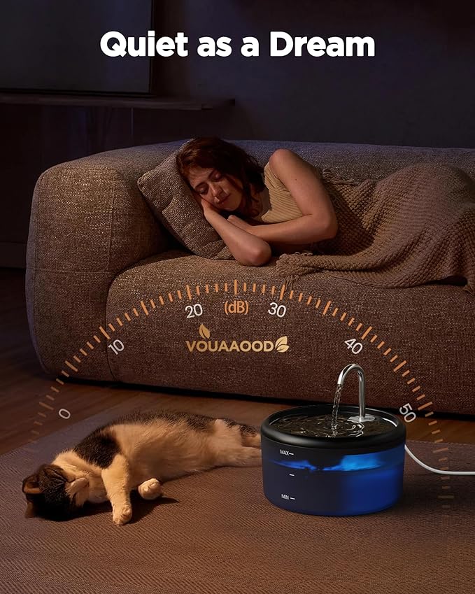 Cat Water Fountain for Cats Inside: Pet Water Fountain - Auto Cat Drinking Fountain - Faucet Kitty Water Dispenser with LED Light - Silent Water Bowls for Small Animal - 2.4L Waterer with 9 Filters