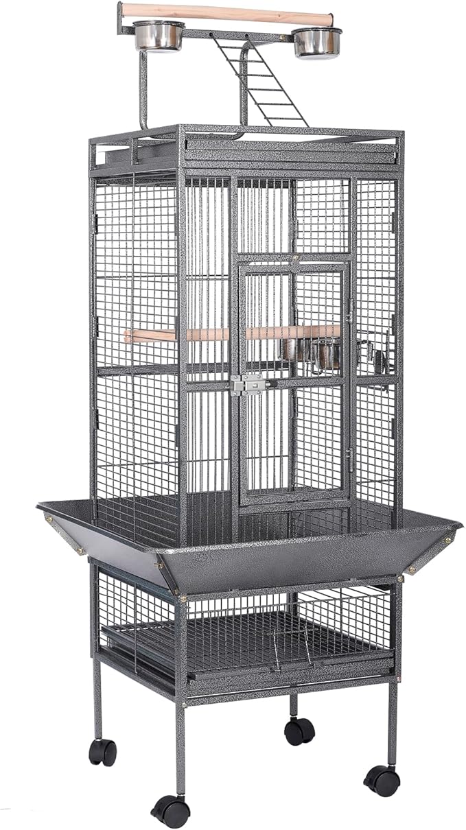 HSM 62 Inch Wrought Iron Large Bird Flight Cage with Rolling Stand for African Grey Parrot Cockatiel Sun Parakeet Conure Lovebird Canary…