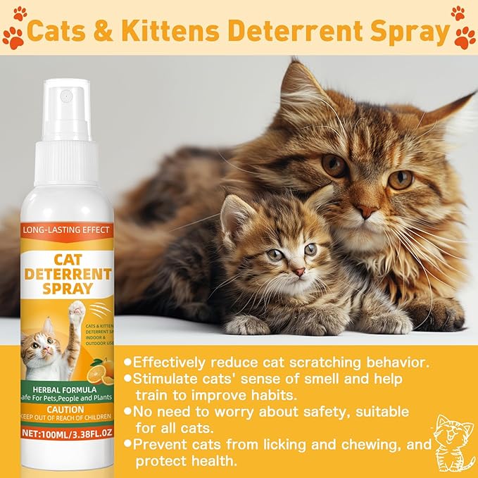 Cat Deterrent Spray, Cat Repellent Spray - Protect Furniture Protection, Natural, Effective, Non-Toxic Anti-Scratch Spray for Indoor & Outdoor Pet Training Aid Pet-Safe Formula