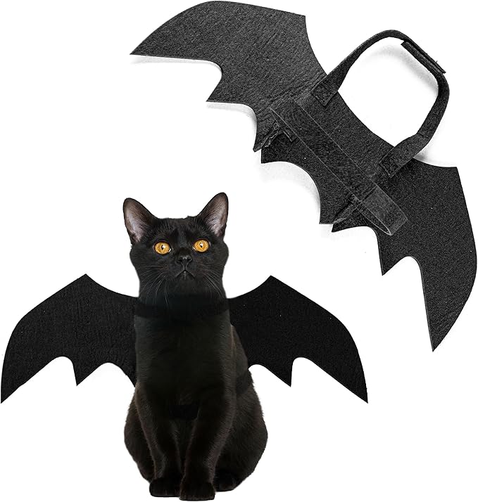Pet Cat Bat Wings for Halloween,Soft Felt Costume for Cats & Dogs, Adjustable Straps, Cute Vampire Cosplay, Fun Halloween Photo Props Party Decoration Accessories (Black 16.54 x 6.3 inch)