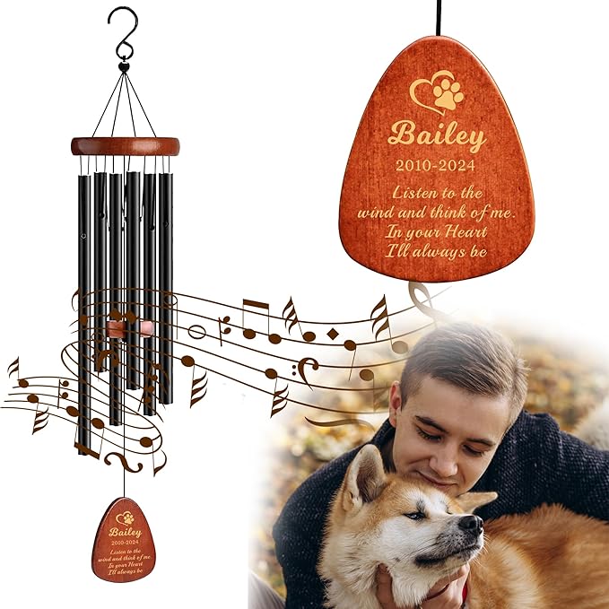 Personalized Dog Memorial Gifts for Loss of Dog, 25.5'' Pet Memorial Gifts for Dogs, Pet Memorial Wind Chimes, Loss of Dogs Sympathy Gift, Pet Passing Away Gift for Loss Loved One(Design 3)