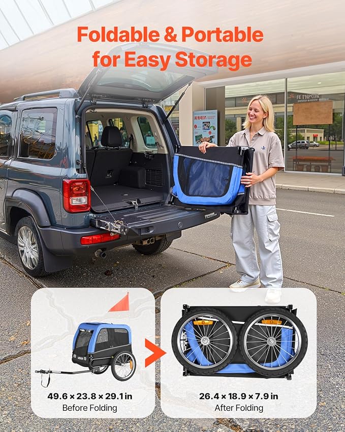 VEVOR Dog Bike Trailer, Supports up to 66 lbs, Pet Cart Bicycle Carrier for Small & Medium Dogs, Easy Folding Frame with Quick Release Wheel, Universal Bicycle Coupler, Reflector, Flag, Internal Leash