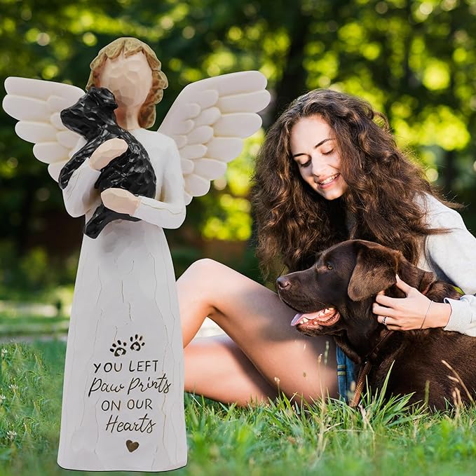 BORLESTA Pet Dog Memorial Gifts for Loss of Dog Mom Gifts for Women, Pet Loss Sympathy Gift, Pet Memorial, Bereavement Gifts Dogs Angel Figurines (Black)