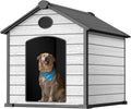EHHLY 57" Extra Large Dog House Outdoor Weatherproof, 5XL Big Dog House for Large Dog Outside, Insulated Igloo Pet House with Elevated Floor, Extra Durable Resin Plastic, 57Lx47Wx50H, Cemented Grey