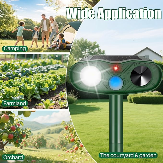 2026 Solar Sonic Racoon Fortress Pro Outdoor Cat Repellent, Ultrasonic Animal Repeller Squirrel Rabbit Deterrent with Motion Sensor&Flash Light to Scare Dog Skunk Out of Garden Yard Farm(4Pack)