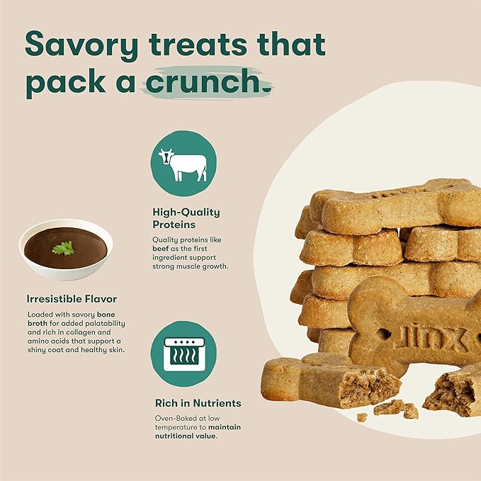 Jinx Oven-Baked Beef Bone Broth Biscuit Dog Treats - Crunchy, All Natural, Superfood-Rich with High-Protein Salmon, Dog Biscuits for Puppies, Adults & Seniors - 3LB (Pack of 4)
