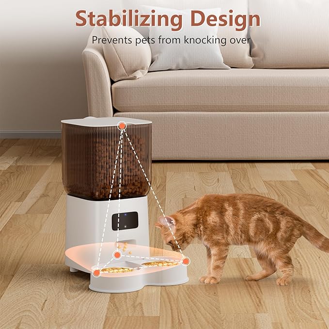Cat Feeder Automatic, Automatic Cat Feeder WiFi with Remote Feeding Cat Food Dispenser for 2 Cats, 5L Pets Timed Automatic Feeders with Dual Power Supply