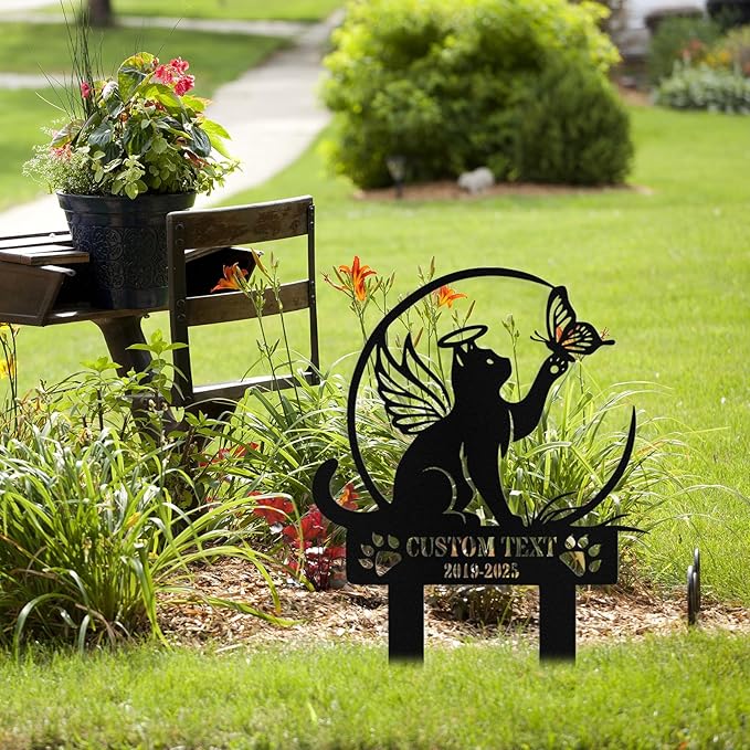 Custom Cat Grave Marker Outdoor, Personalized Metal Cat Memorial Grave Stake with Name and Date, Outdoor Waterrproof Cats Memorial Plaque